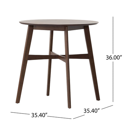 Round Counter Height Dining Table With Thick Rubberwood Legs And Support Beams - Walnut Noble House