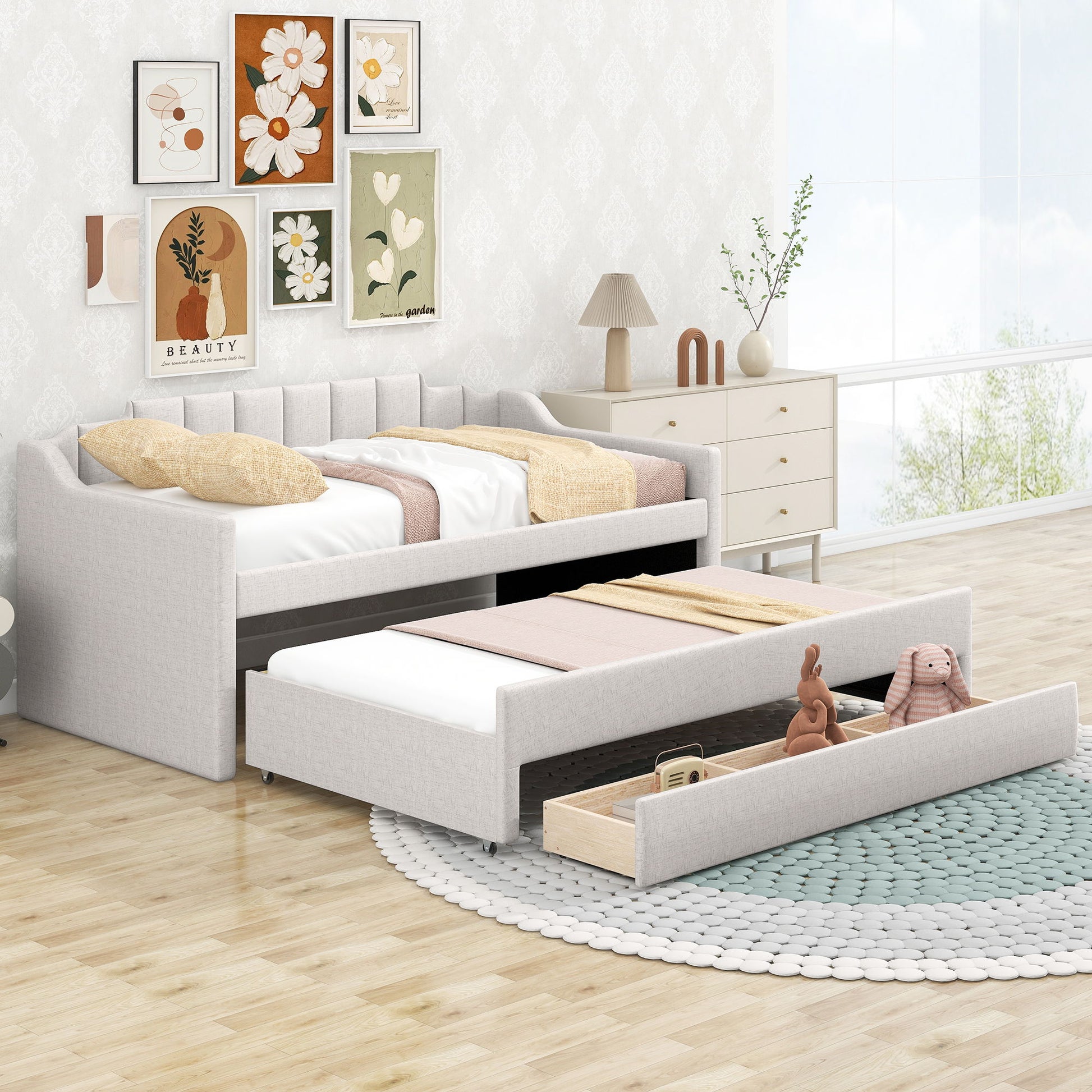 Upholstered Simple Design Daybed With Trundle And 3 Drawers Hearth and Haven