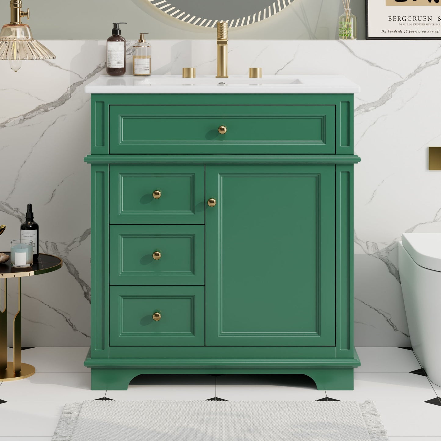 Freestanding Bathroom Vanity With Sink, Soft Closing Door, Tip Out Drawer Noble House