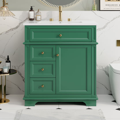 Freestanding Bathroom Vanity With Sink, Soft Closing Door, Tip Out Drawer Noble House