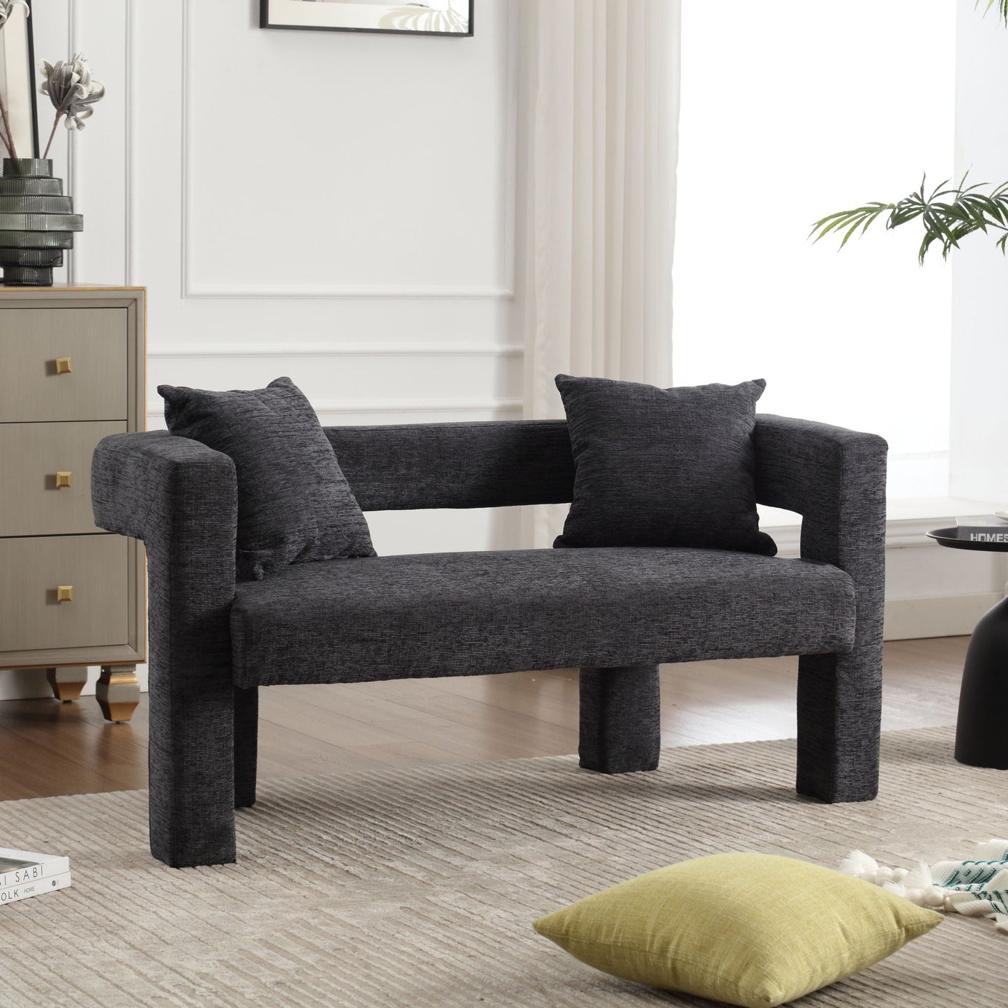 Modern Chenille Loveseat Sofa, Comfy Upholstered 2 Seater Home Essentials