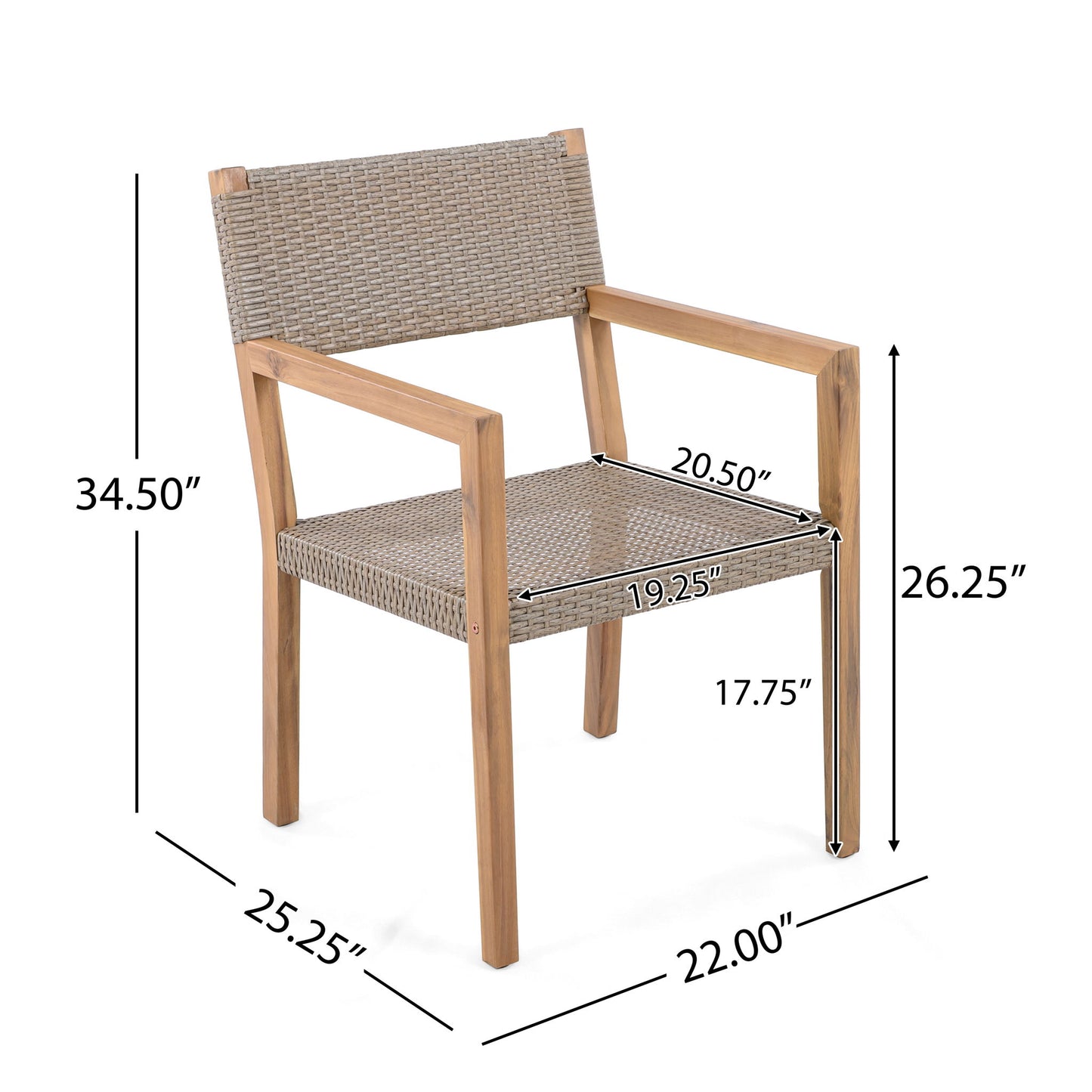 Outdoor Dining Chairs For Patios, Gardens (Set of 2) - Light Brown Multi / Light Teak Noble House