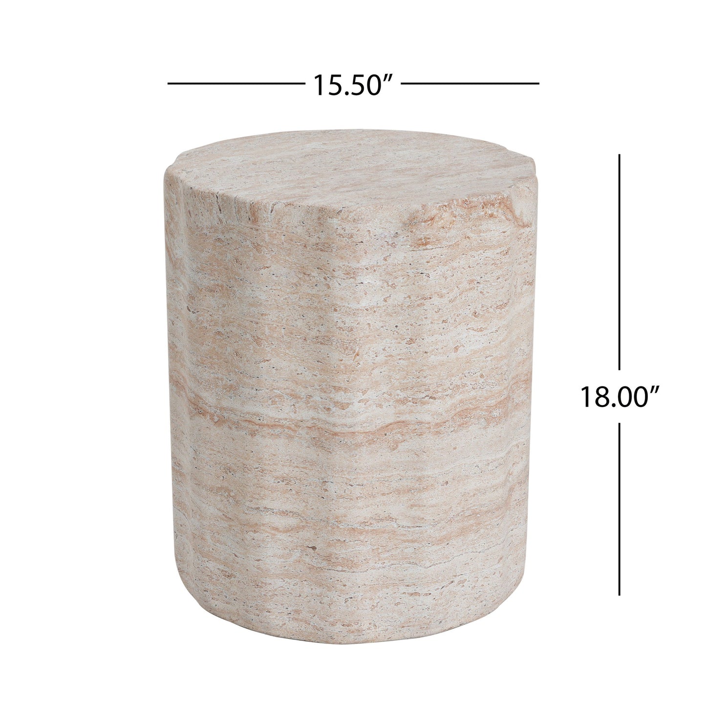 Elegant Indoor / Outdoor Lightweight Concrete Side Table With Travertine - Beige Noble House