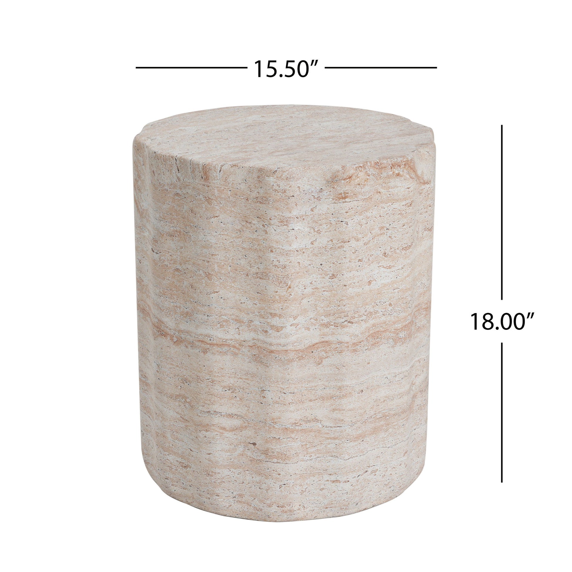 Elegant Indoor / Outdoor Lightweight Concrete Side Table With Travertine - Beige Noble House