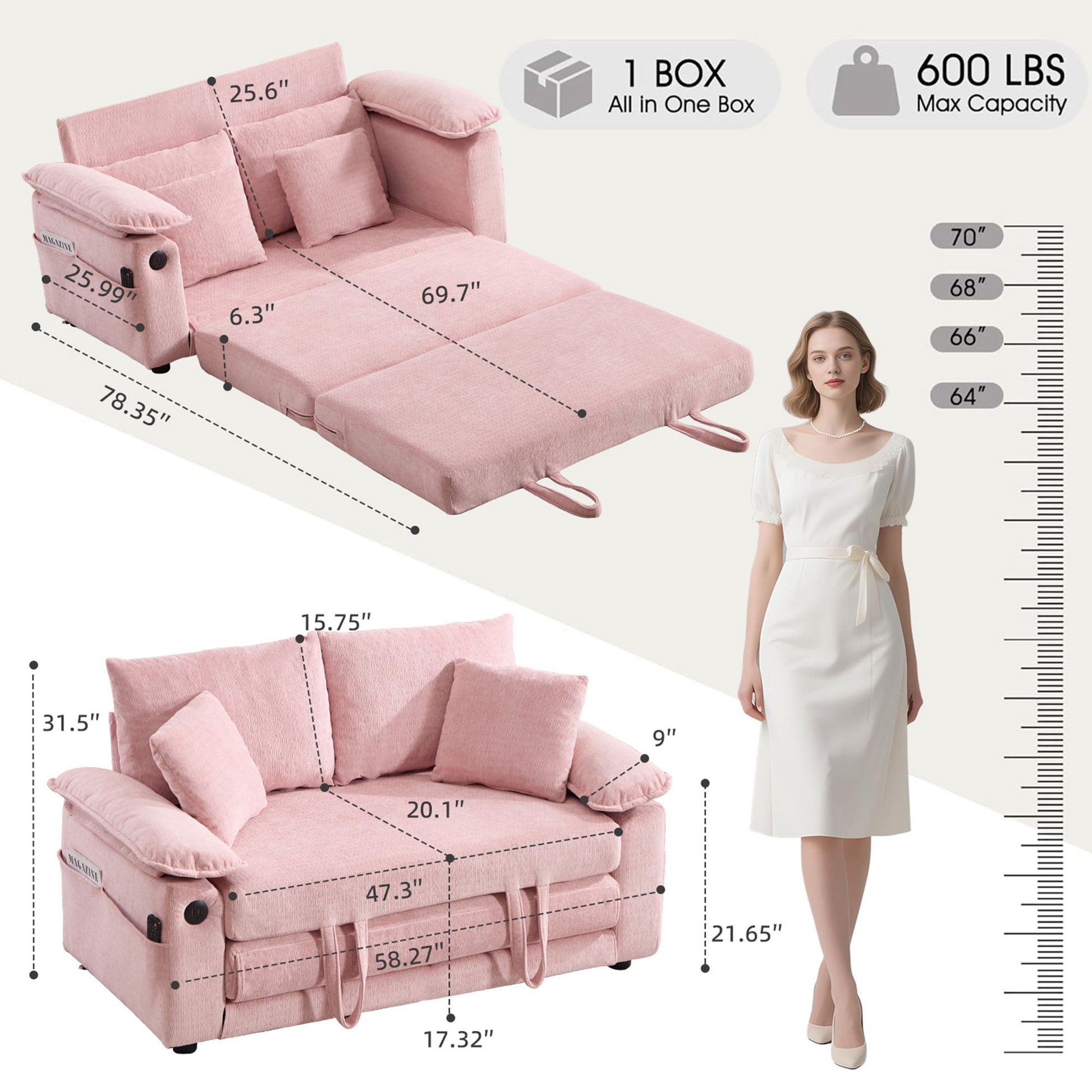 Upholstered Futon Convertible Floor Sofa Bed Home Essentials