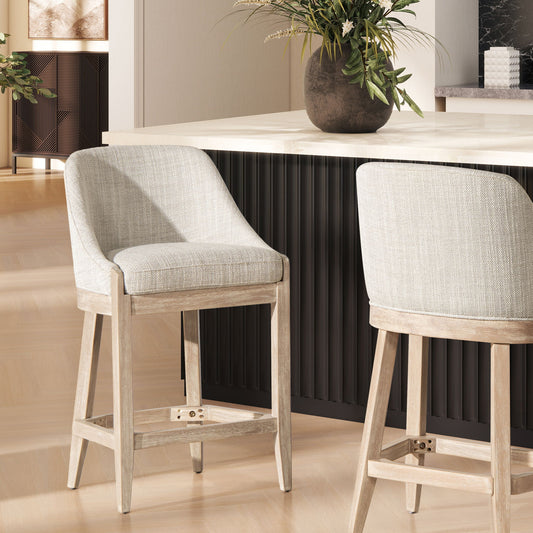 Newport - Coastal Curved Back Upholstered Counter Stool - Two Tone Neutral Gray Jennifer Taylor Home