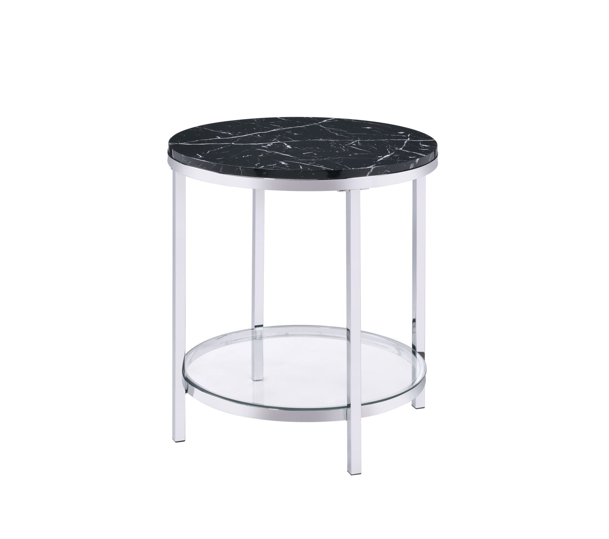 Virlana - Faux Marble Top End Table - Black / Chrome Acme