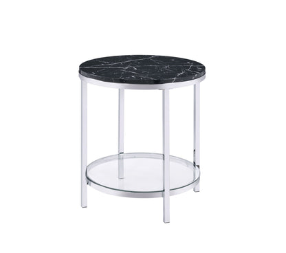 Virlana - Faux Marble Top End Table - Black / Chrome Acme