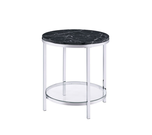 Virlana - Faux Marble Top End Table - Black / Chrome Acme