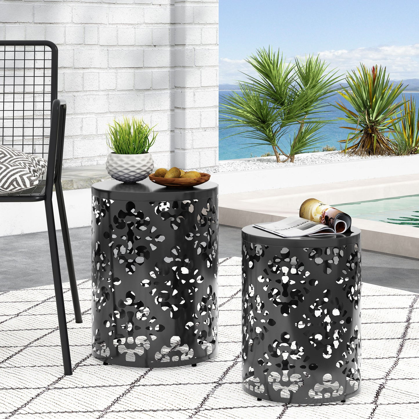 Outdoor Metal Modern Design End Table Noble House