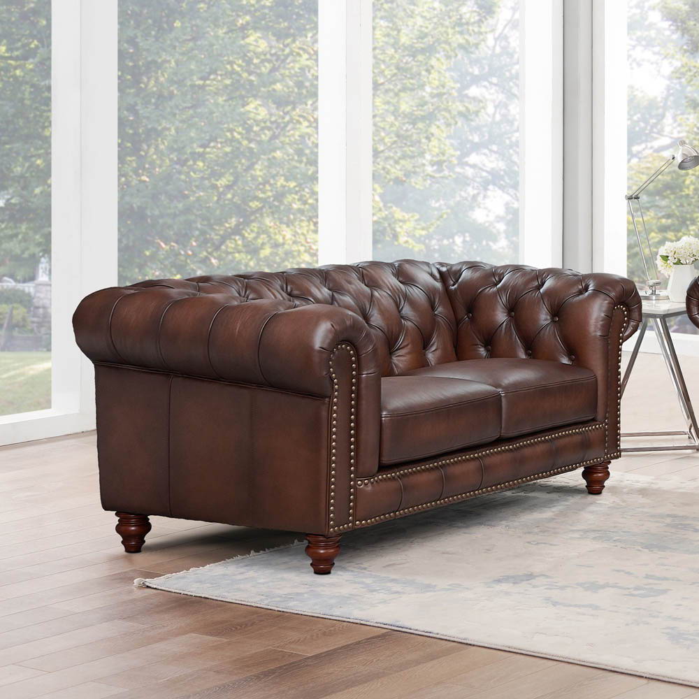 Alton Bay-Top Grain Leather Loveseat - Brown Hydeline Furniture