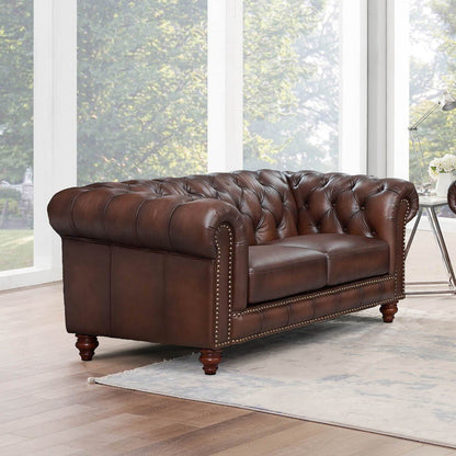 Alton Bay-Top Grain Leather Loveseat - Brown Hydeline Furniture