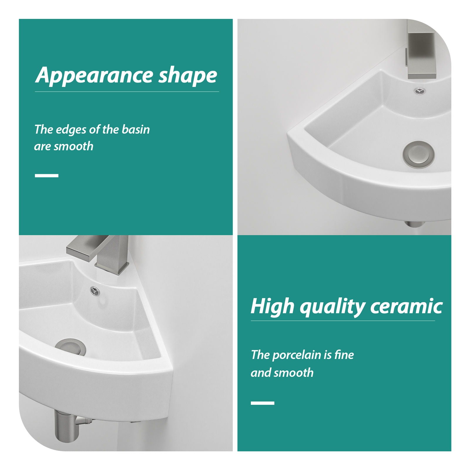 Triangle Porcelain Wall Mount Vessel Sink With Single Faucet Hole & Overflow - White Daily Nest