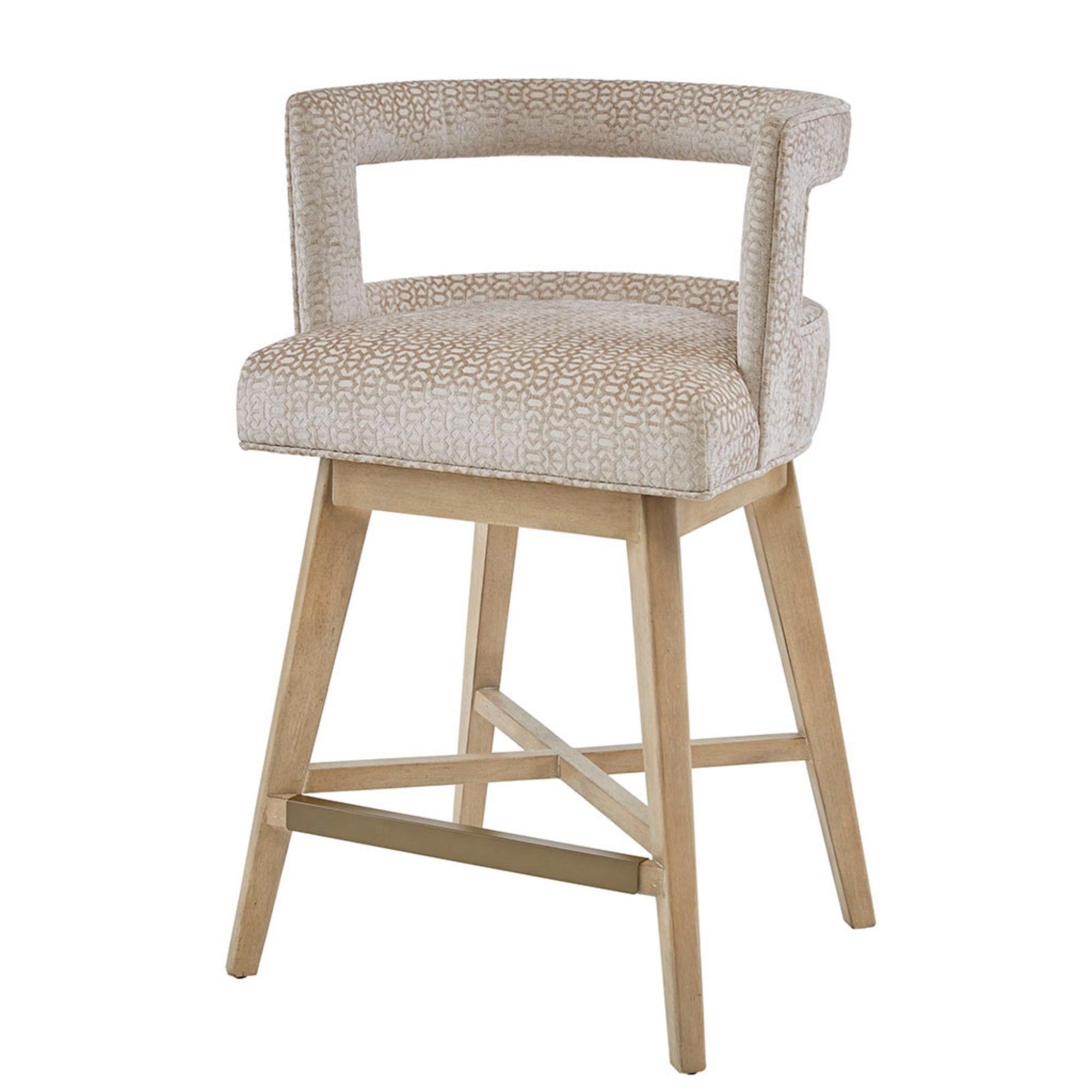 Contemporary Design Swivel Counter Stool With Low Back Support Polyester And Solid Wood - Cream JLA