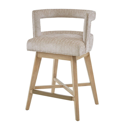 Contemporary Design Swivel Counter Stool With Low Back Support Polyester And Solid Wood - Cream JLA