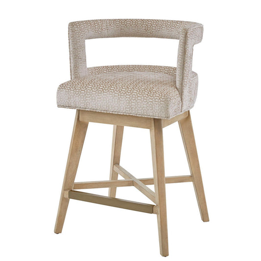 Contemporary Design Swivel Counter Stool With Low Back Support Polyester And Solid Wood - Cream JLA