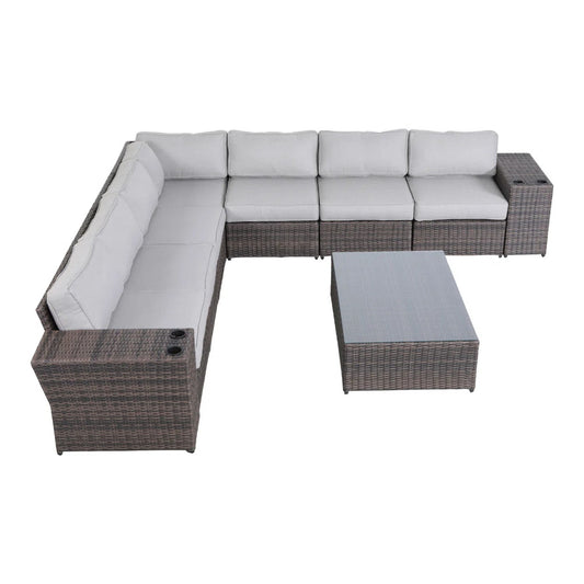 Outdoor Wicker Sectional With Weather Resistant Cushions And Table LSI Patio Furniture