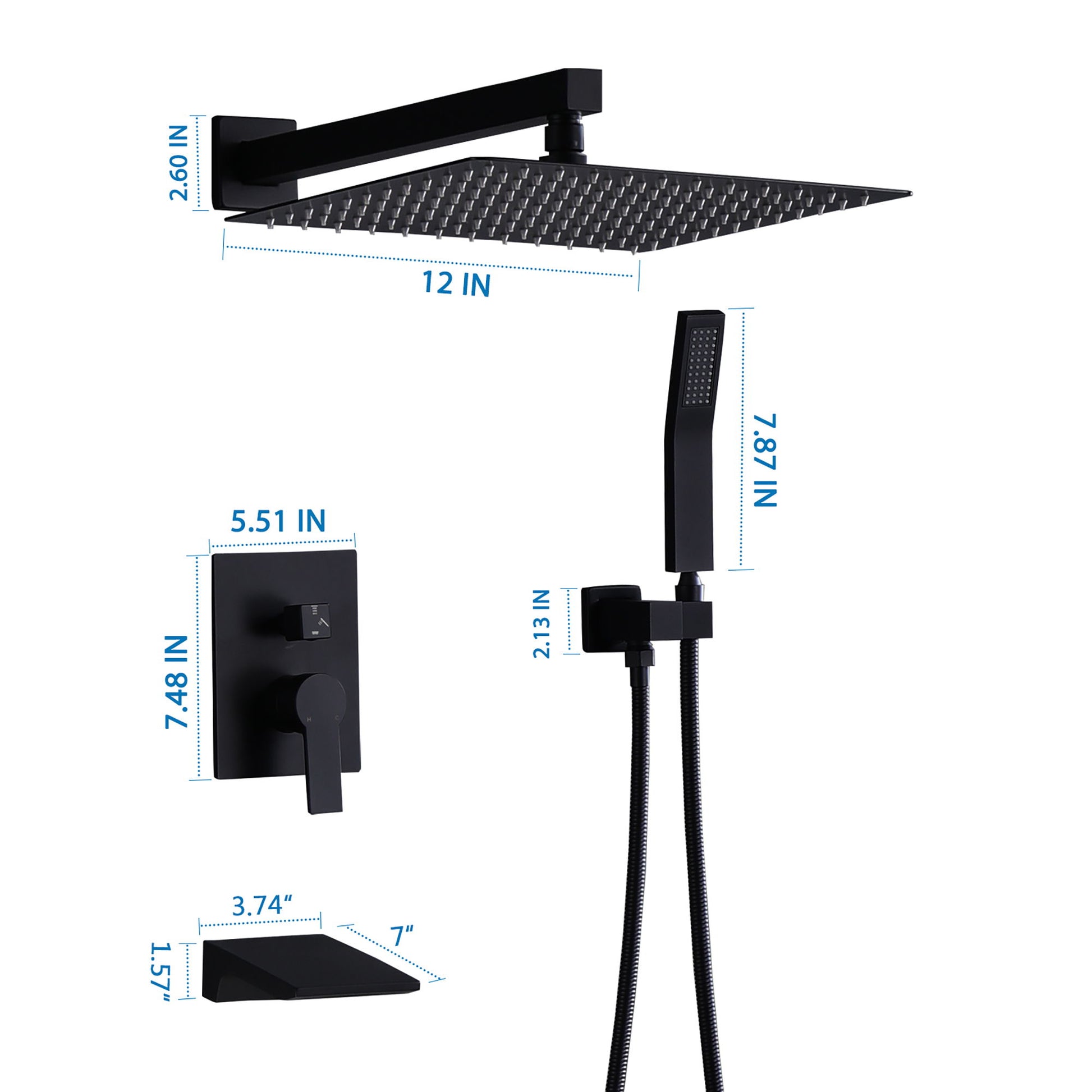 Tub Shower Faucet Set With 12" Rain Shower Head And Handheld Spray Combo Daily Nest