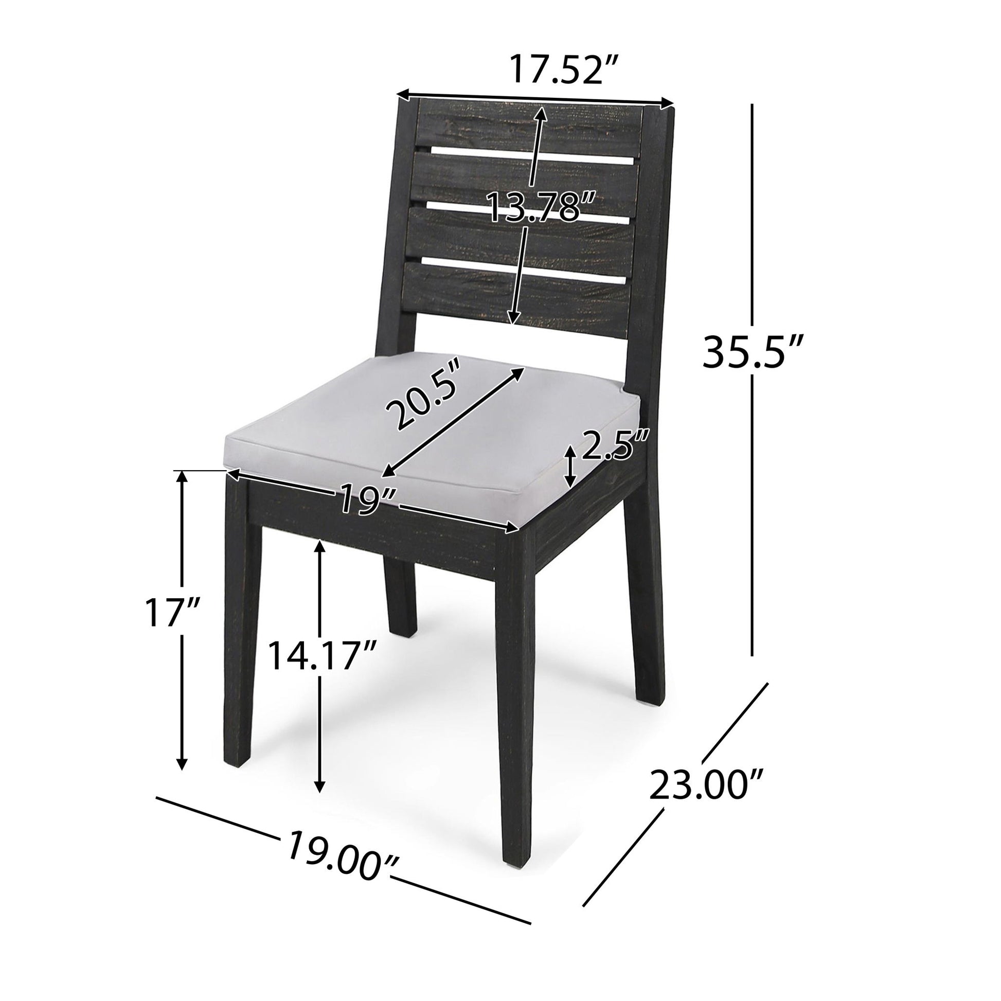 Patio Armless Dining Chair With Laid Back Slat Panel Design - Light Gray Noble House