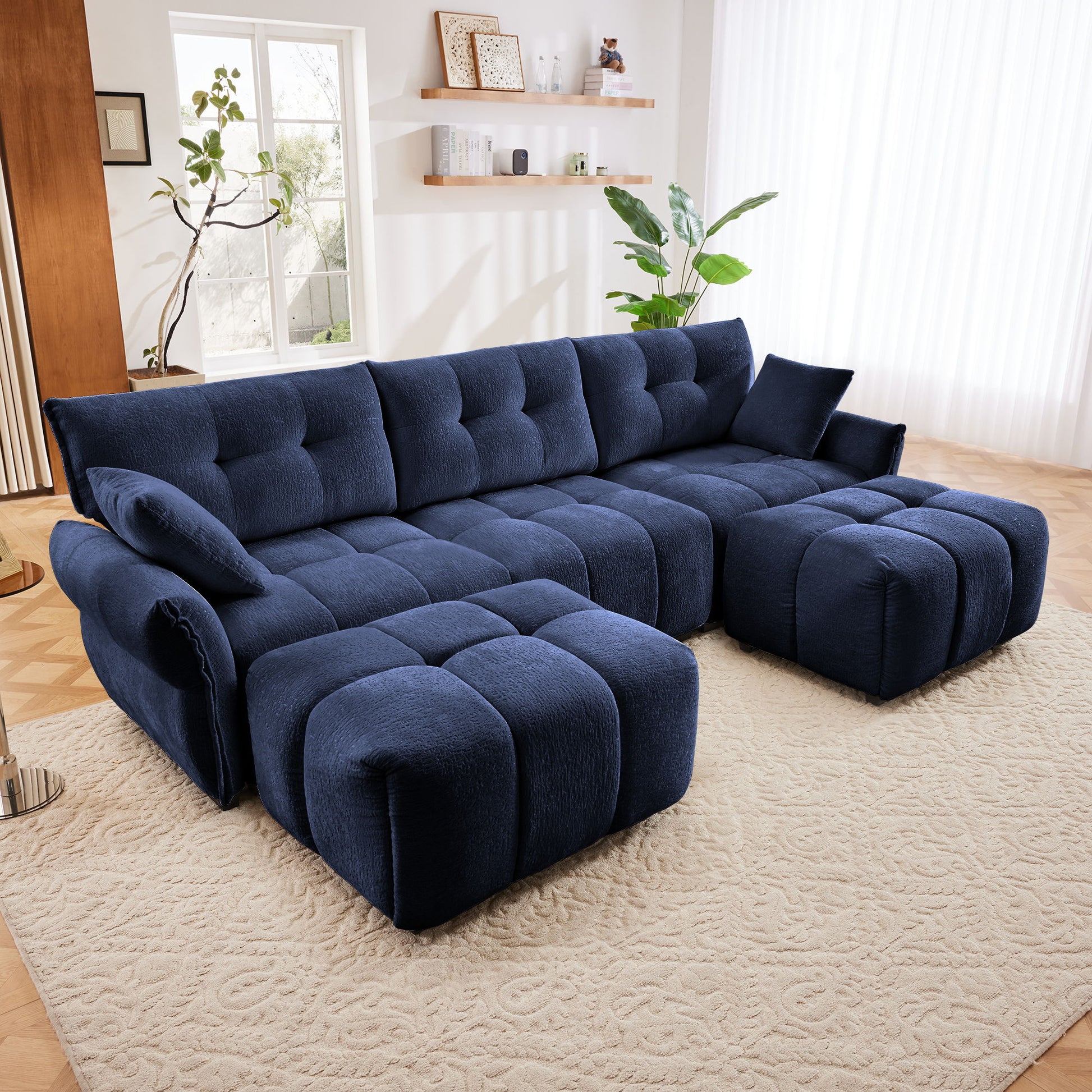 Sofa Set With Ottoman And Pillows, Textured, High Resilience Cushions Home Essentials