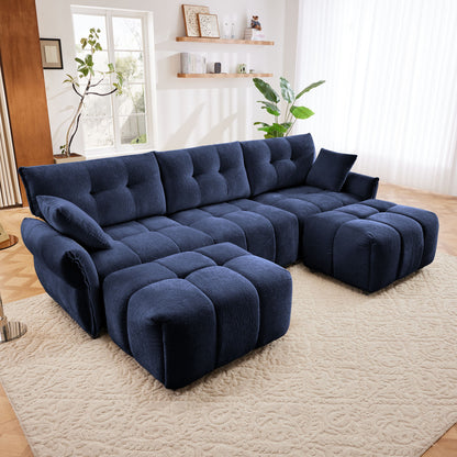 Sofa Set With Ottoman And Pillows, Textured, High Resilience Cushions Home Essentials