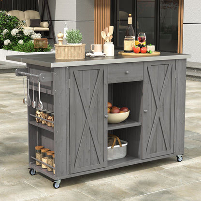 Outdoor Kitchen Island With Stainless Steel Top, Ample Storage Space, Towel And Spice Racks And A Bottle Opener Hearth and Haven