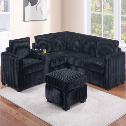 Contemporary L-Shaped Sectional Set With USB Console & Ottoman Home Essentials
