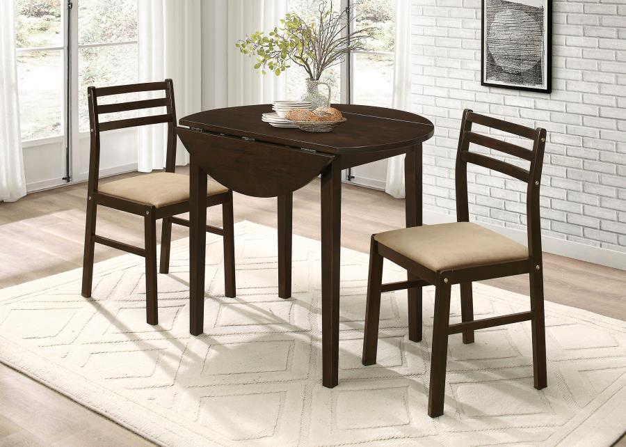Bucknell - 3 Piece Round Drop Leaf Dining Table Set CoasterEveryday