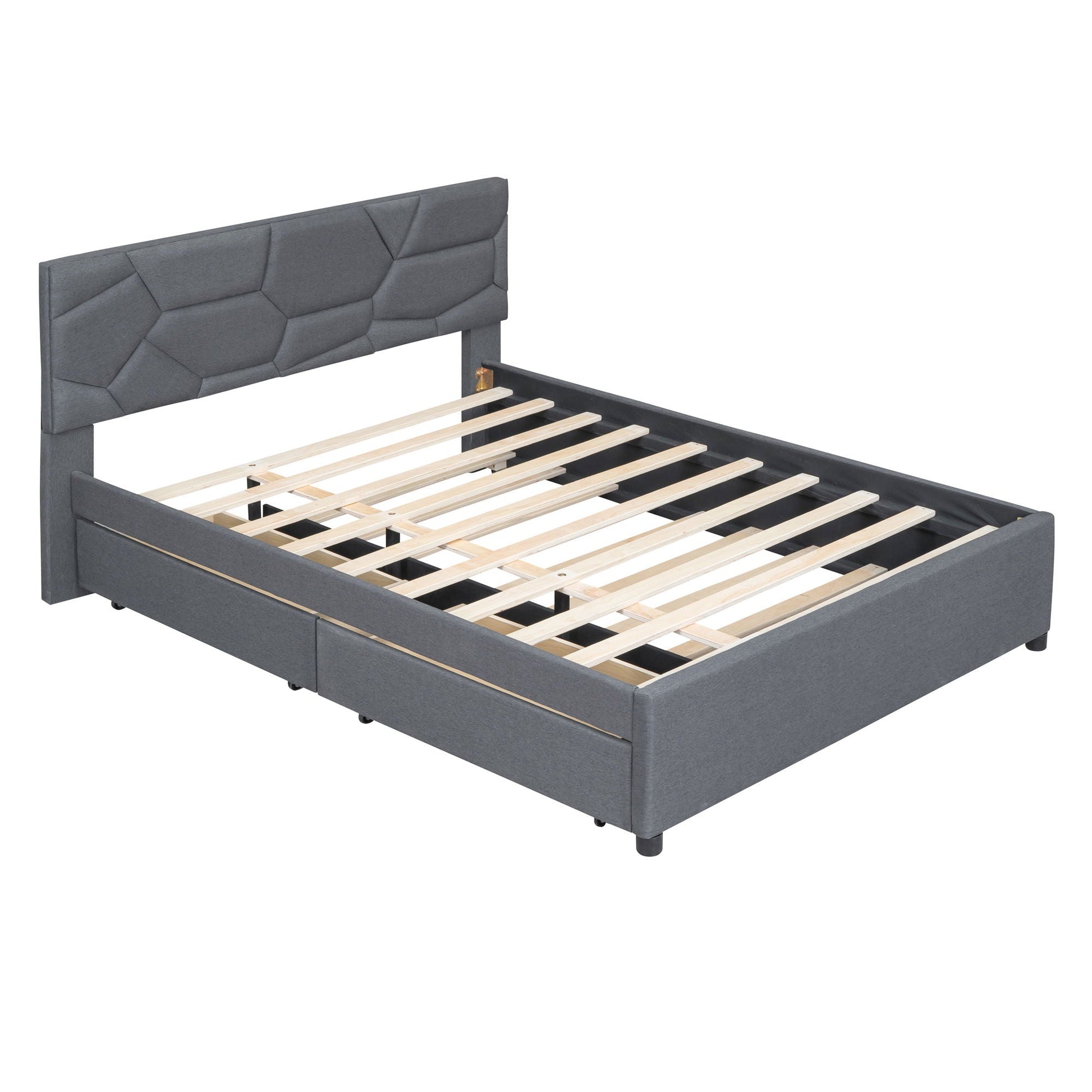 Upholstered Platform Bed With Brick Pattern Headboard And Twin Long Size Trundle Halcyon Home