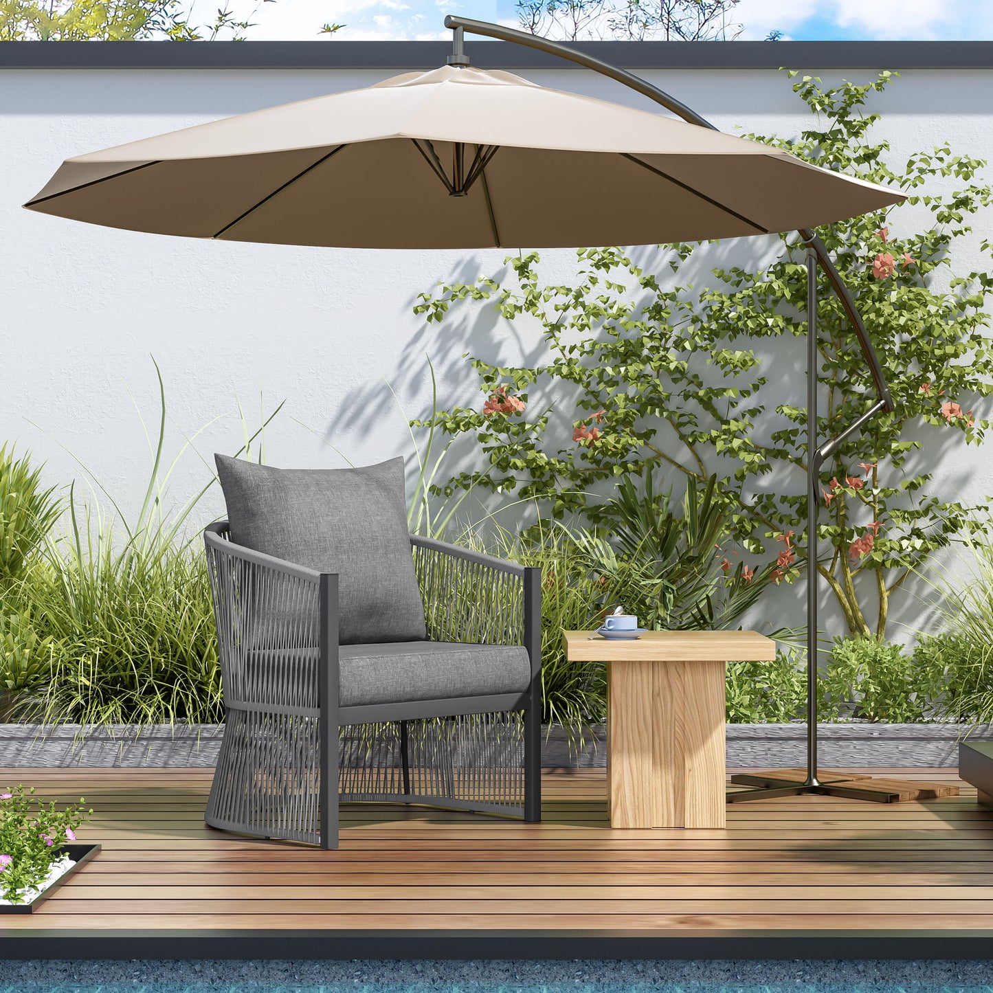 Modern Curved Aluminum Lounge Chair With Stylish Rope Weave Design And Cushioned Comfort For Outdoor Noble House