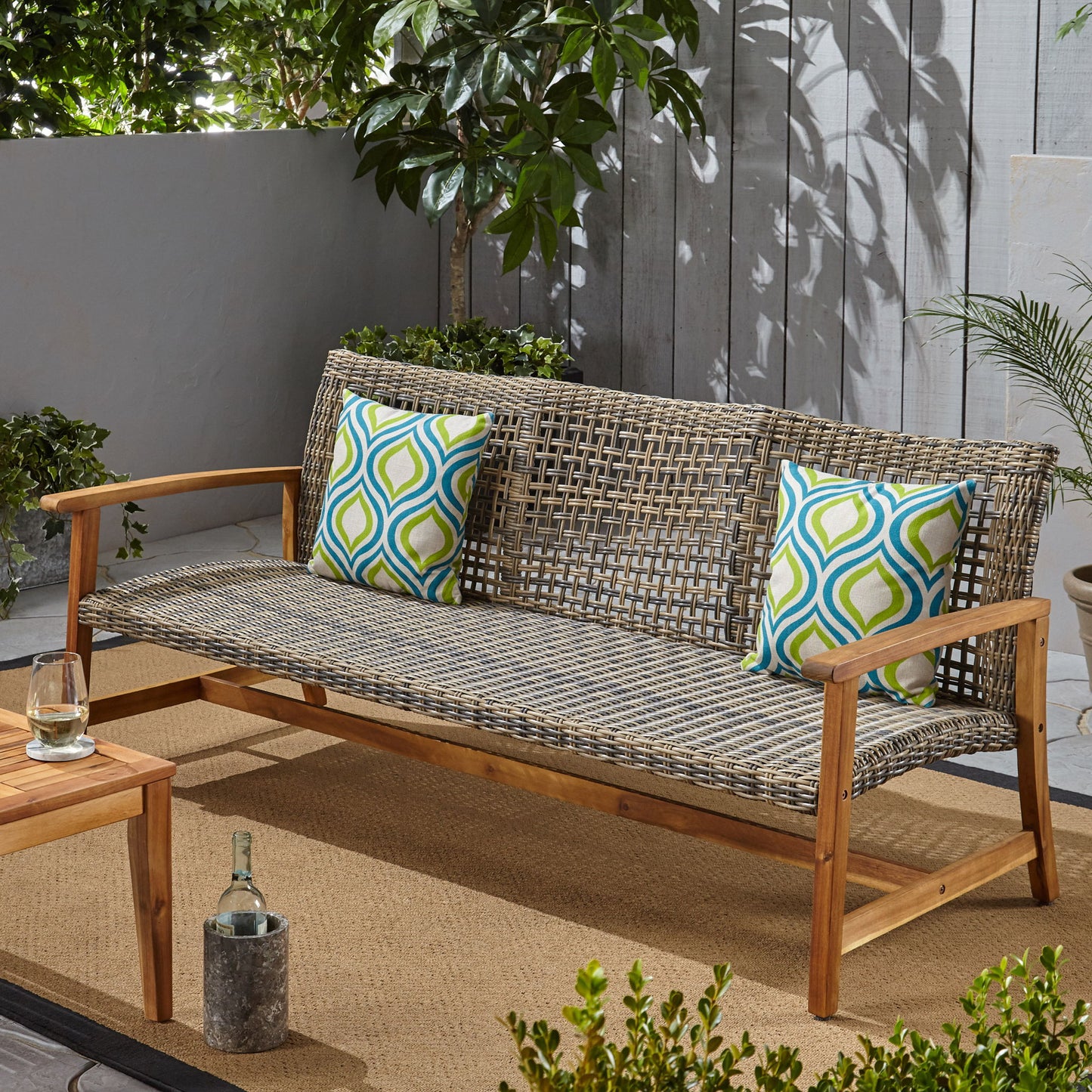 Outdoor 3 Seater Sofa With Rattan Cover - Gray Noble House