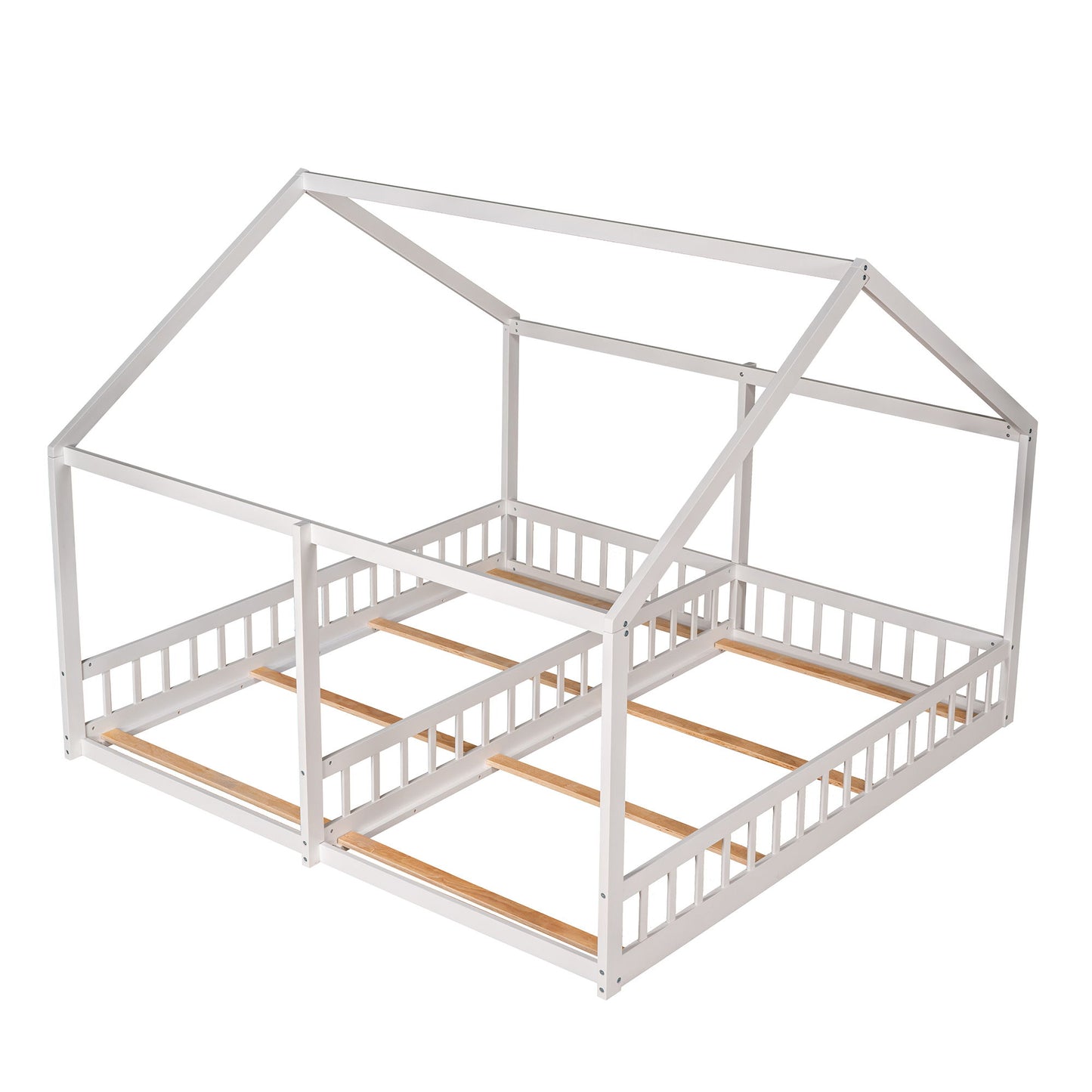 House Platform Beds, 2 Shared Beds, Metal Frame With Guardrails Hearth and Haven