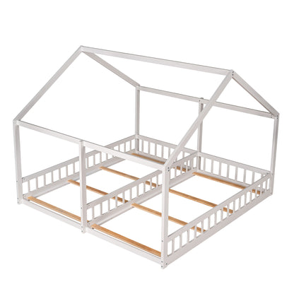 House Platform Beds, 2 Shared Beds, Metal Frame With Guardrails Hearth and Haven