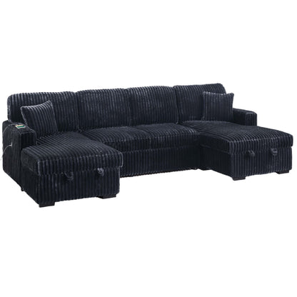 Convertible Sectional Upholstered Sleeper Sofa With Storage Chaise Home Essentials