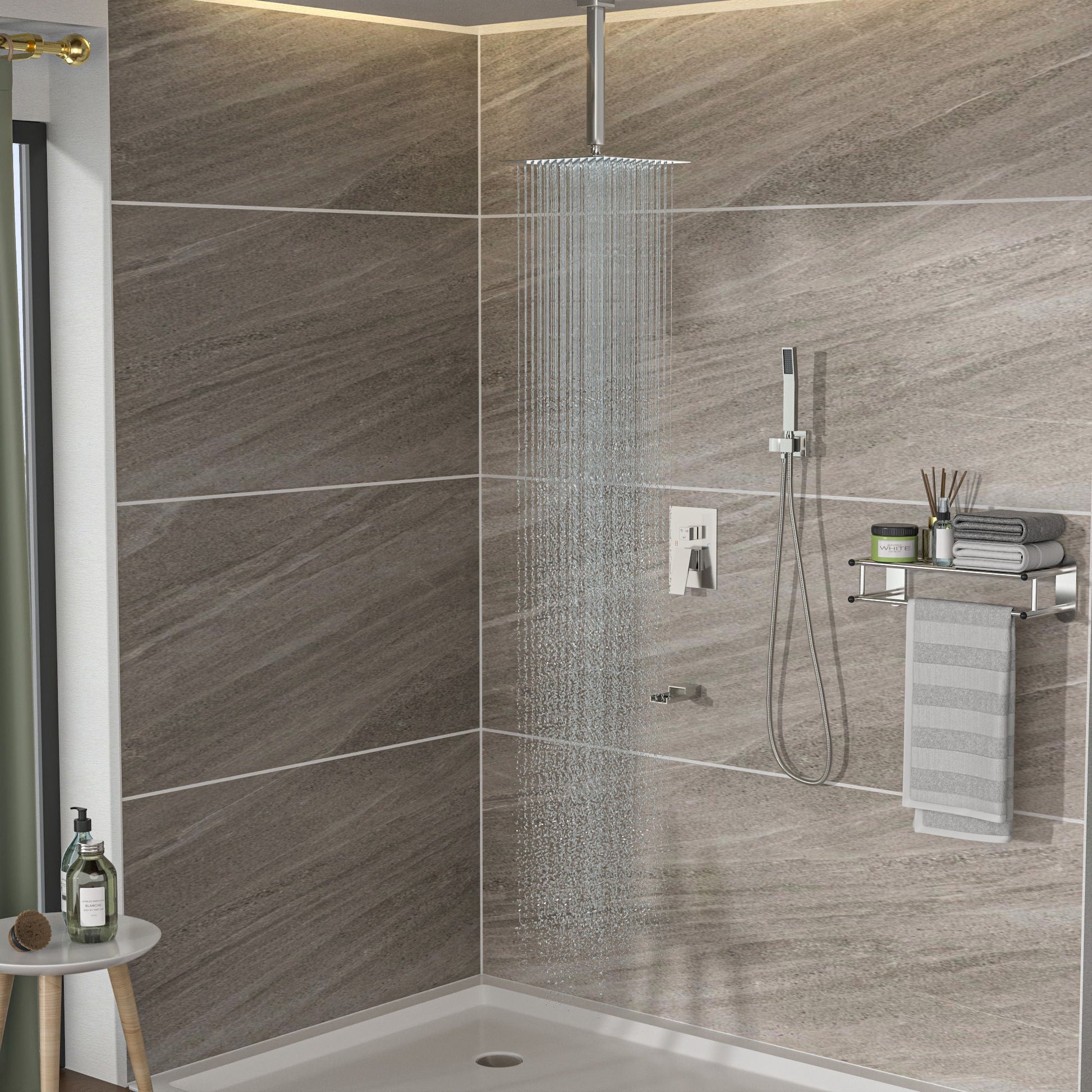 16" Ceiling Mount Square Shower System With Waterfall Tub Spout And Rough In Valve Daily Nest
