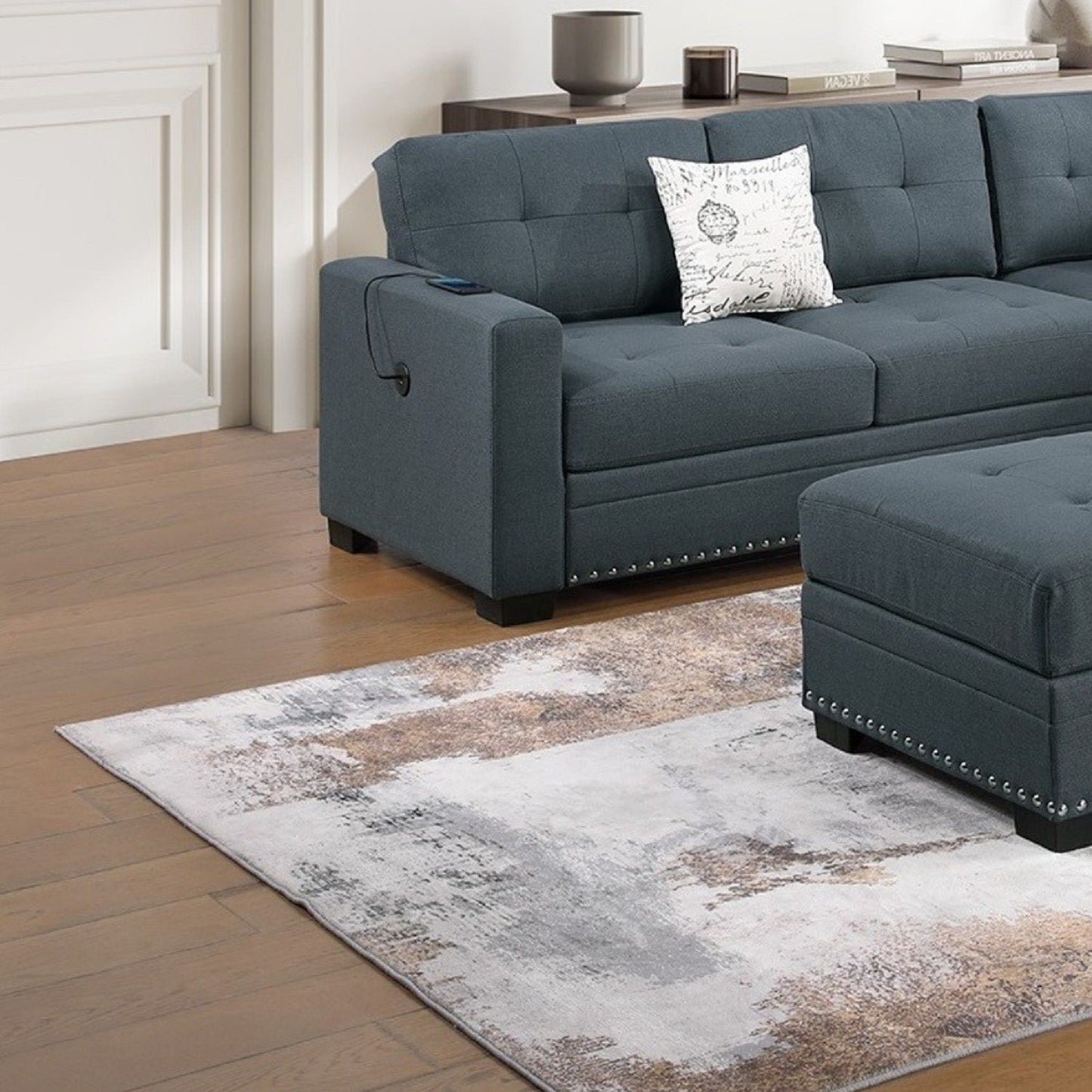 Casual Simple Tufted Sectional 4 Piece Set With USB Loveseat Home Essentials