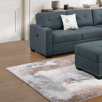 Casual Simple Tufted Sectional 4 Piece Set With USB Loveseat Home Essentials