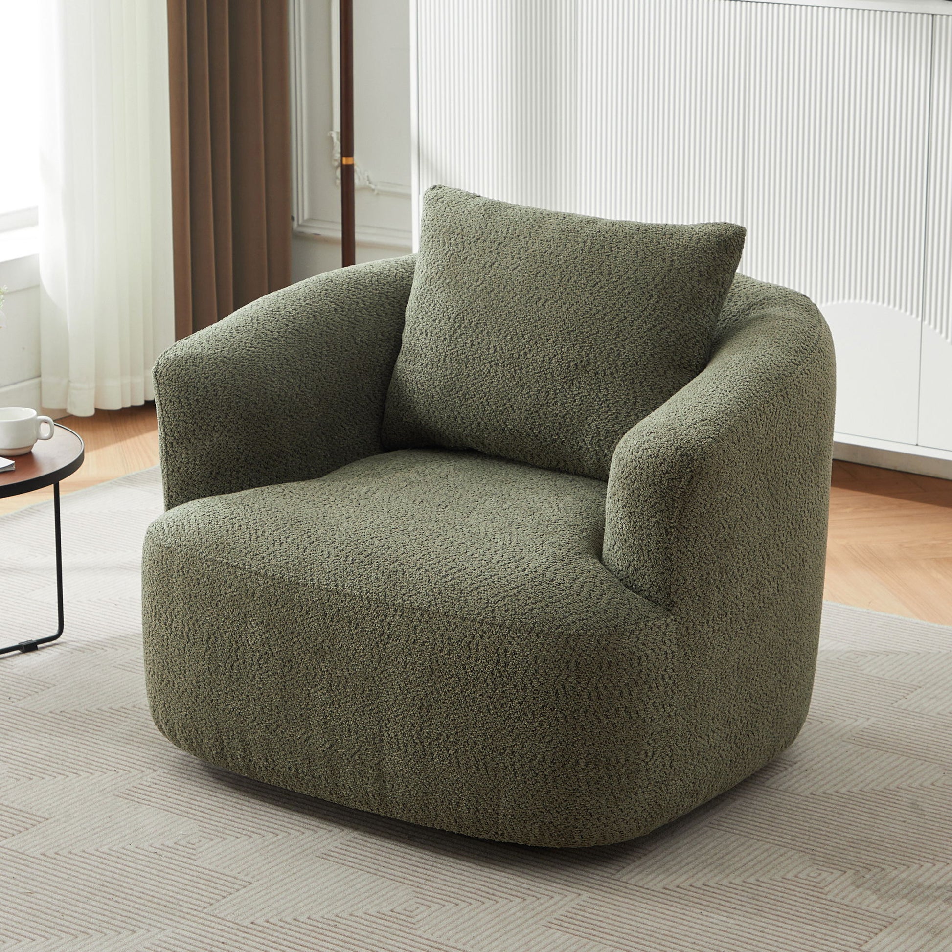 360° Swivel Barrel Sofa Chair With Throw Pillow, Chenille Upholstered Accent Chair Hearth and Haven