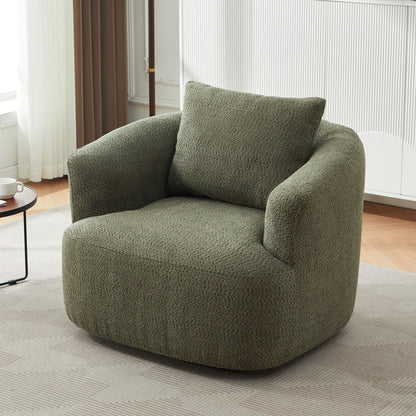360° Swivel Barrel Sofa Chair With Throw Pillow, Chenille Upholstered Accent Chair Hearth and Haven