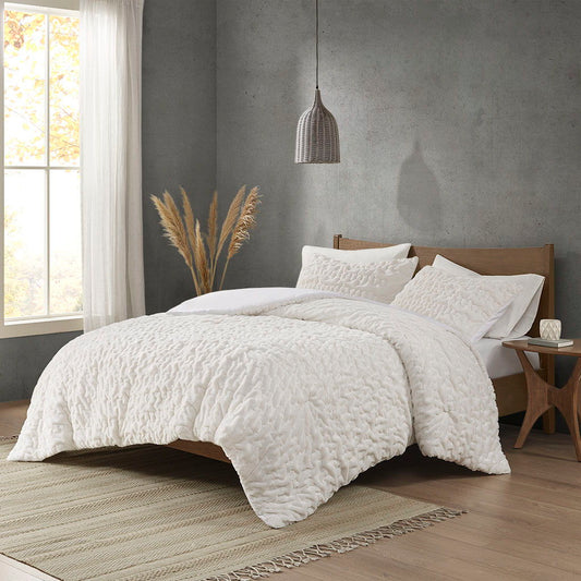 Blair - Ruched Fur Down Alternative Comforter Set - White Madison Park