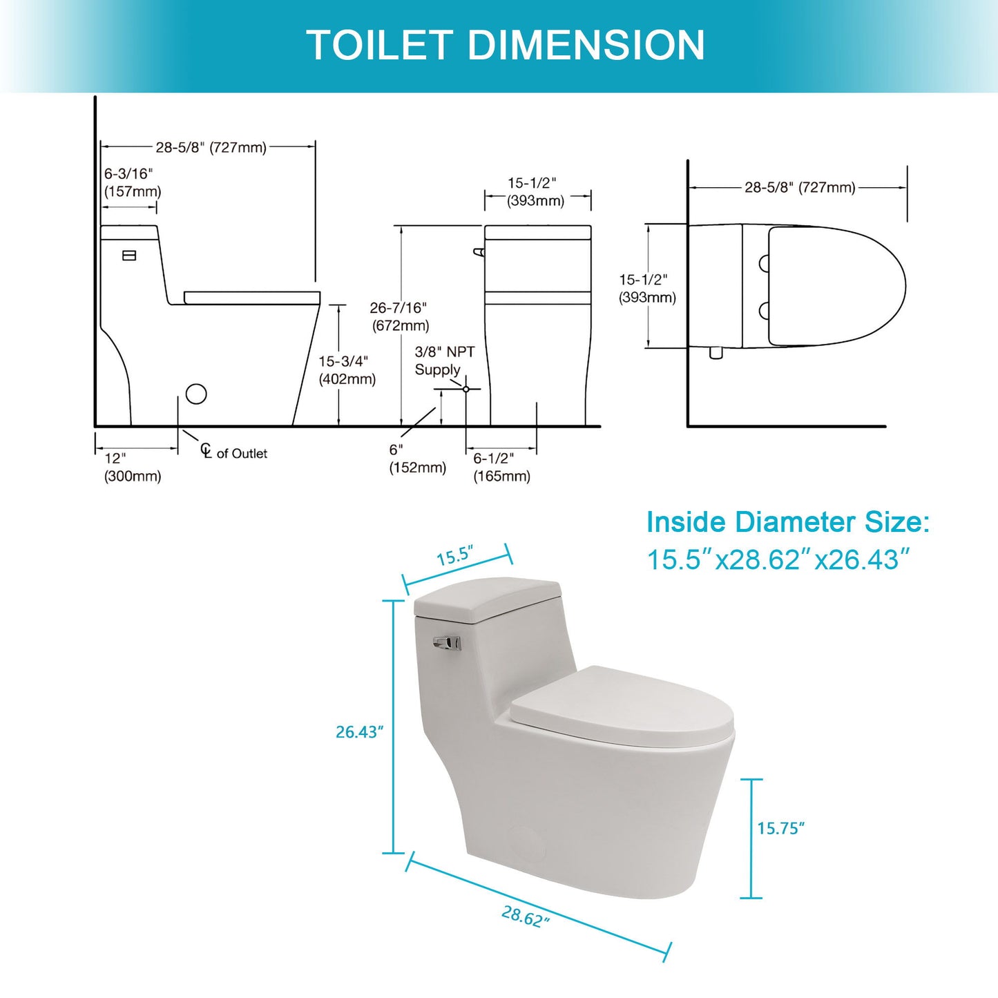 1 Piece Toilet With Soft Closing Seat - White Daily Nest