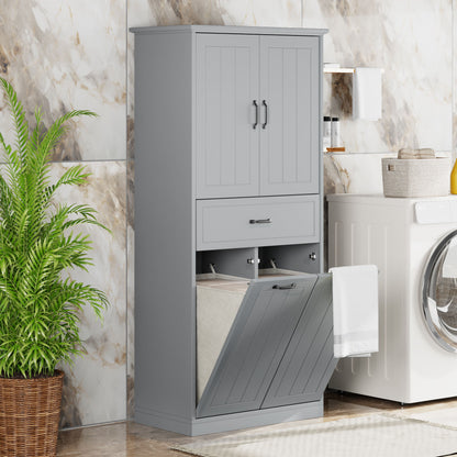 Modern Bathroom Storage Cabinet With Two Laundry Baskets, One Drawer, Adjustable Shelf Noble House