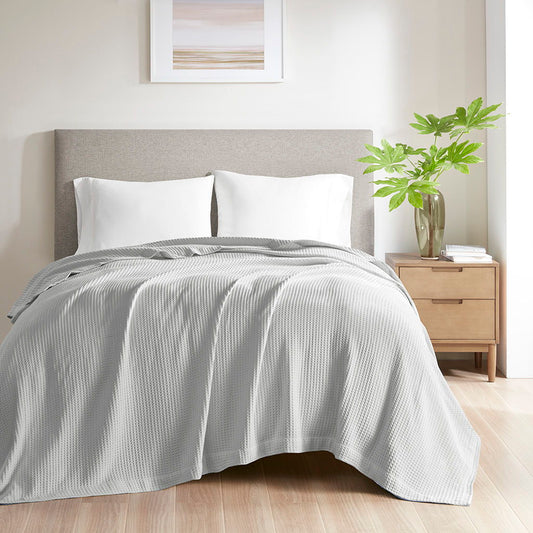 Waffle Weave - King Cotton Blanket - Gray Madison Park