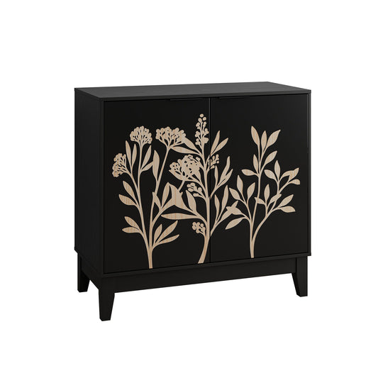 Vintage Carved Buffet Cabinet With Adjustable Shelves, Wooden Decorative Sideboard - Black Home Essentials
