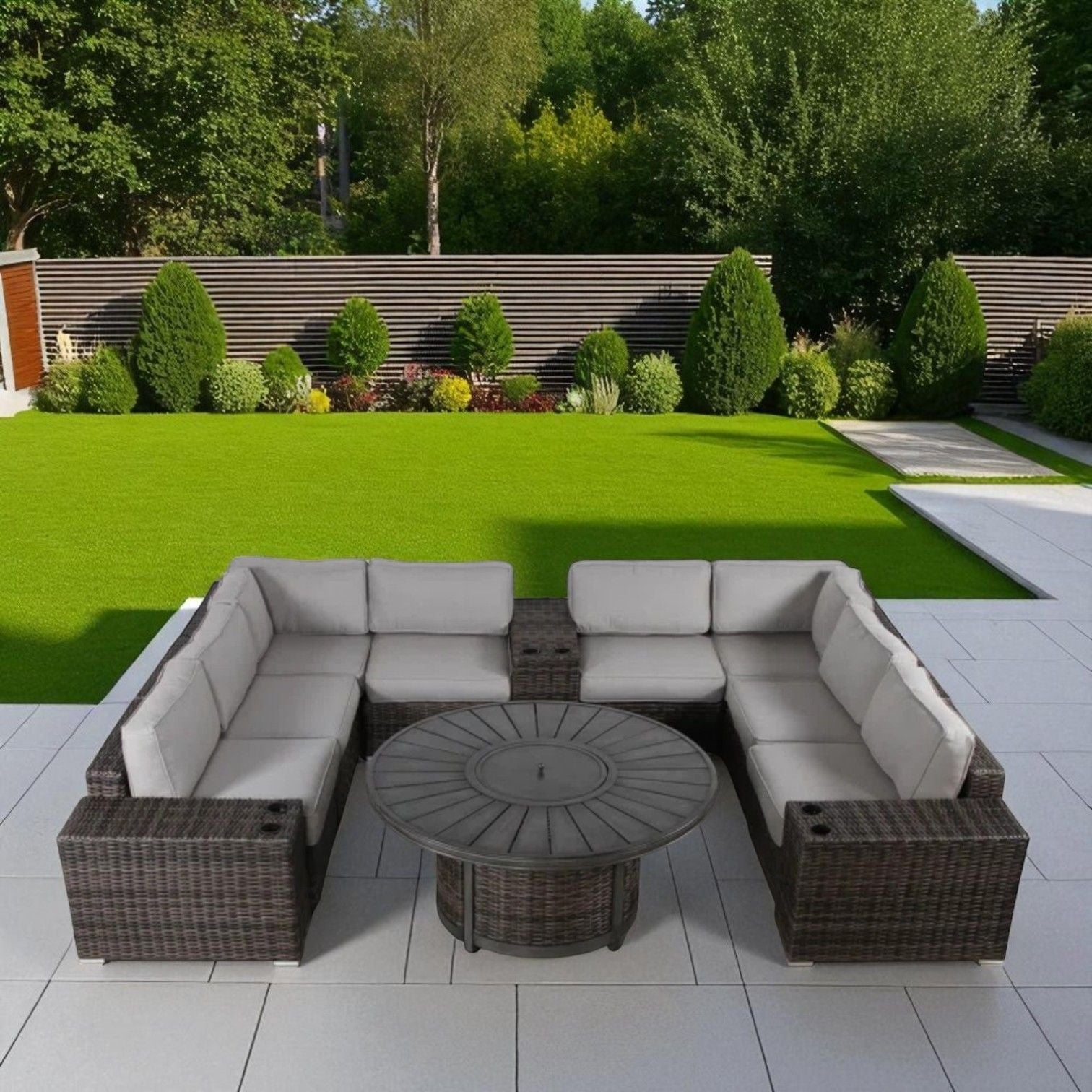 Patio Seating Group With Cushions And Fire Pit - Espresso LSI Patio Furniture
