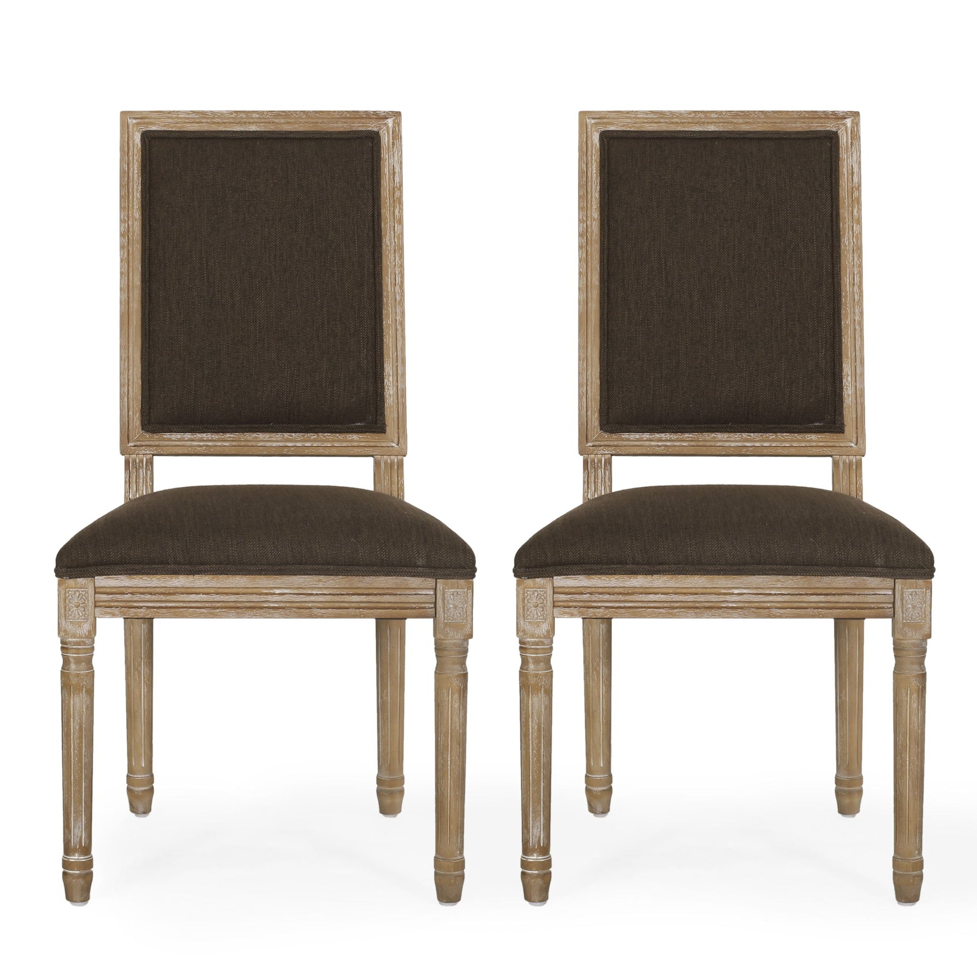 French Country Style Dining Chair With Upholstered Seating And Fluted Legs Noble House