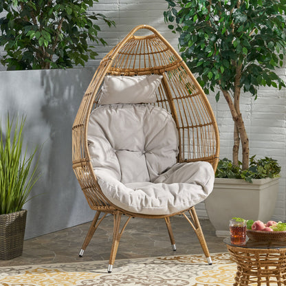 Basket Chair With Teardrop Shape And Water Resistant Cushion - Natural Noble House