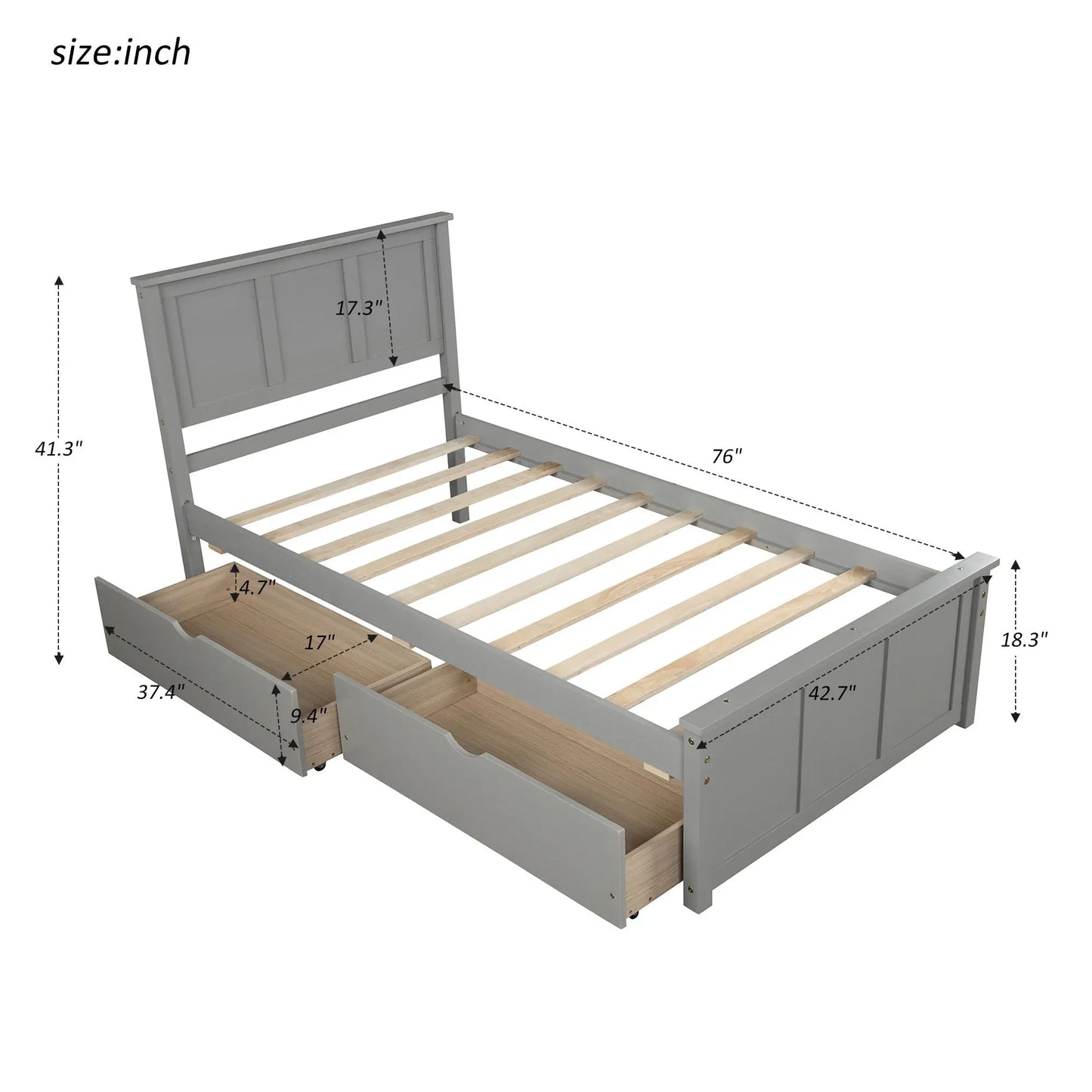 Platform Storage Bed With 2 Wheel Base Drawers Hearth and Haven