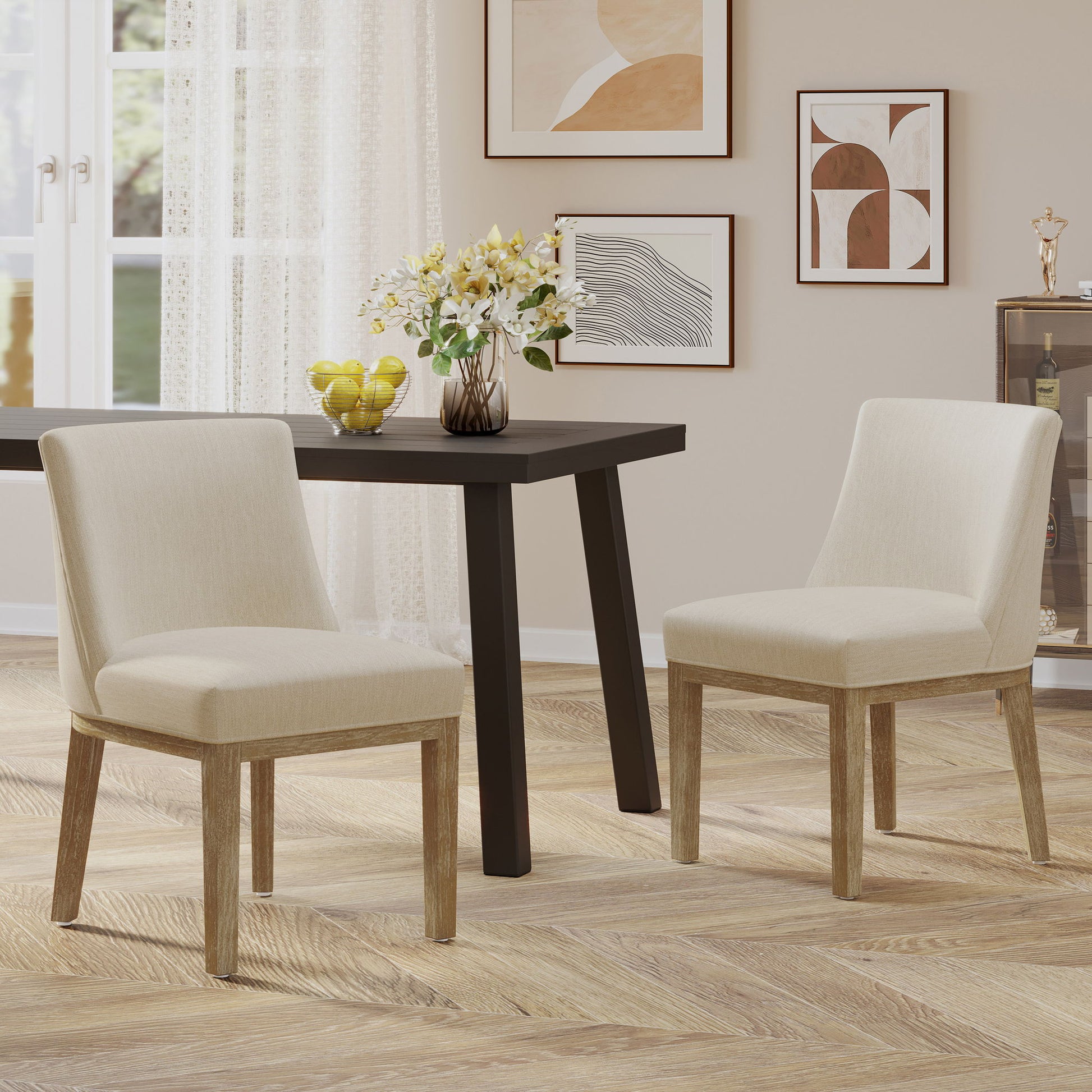 Modern Dining Chair With Durable Fabric Upholstery And Sturdy Wooden Frame (Set of 2) Noble House