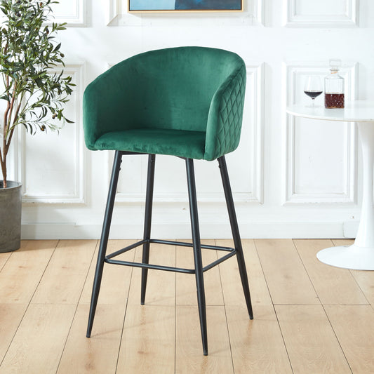 Counter Height Bar Stool, Metal Legs, Velvet Upholstered For Pub, Restaurant, Kitchen Island (Set of 2) - Black / Green Home Essentials